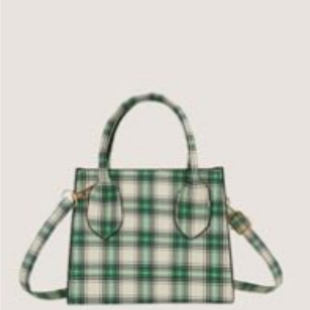 **NEVER WORN** Double Handle Plaid Graphic
Satchel Bag